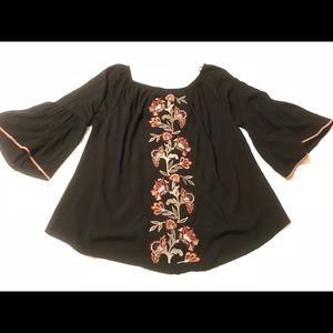 Embroidered Off the Shoulder Bell Sleeved Top